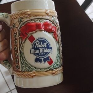 Beer Stein with Red and Cream Accents